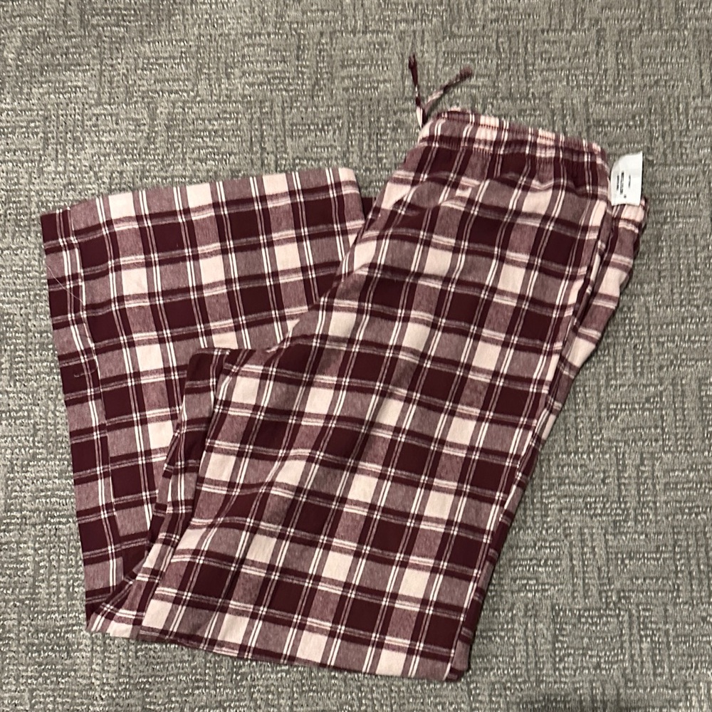 Full Tilt Burgundy and Pink Plaid Flannel Lounge Pants